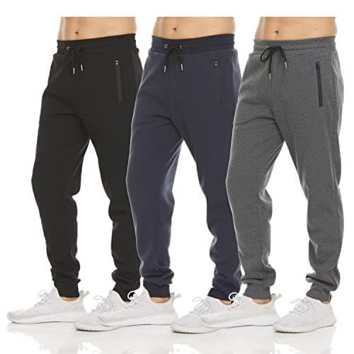 PURE CHAMP Mens 3 Pack Fleece Active Athletic Workout Jogger Sweatpants for Men with Zipper Pocket and Drawstring Size S-3XL (3X-Large, Set 2)