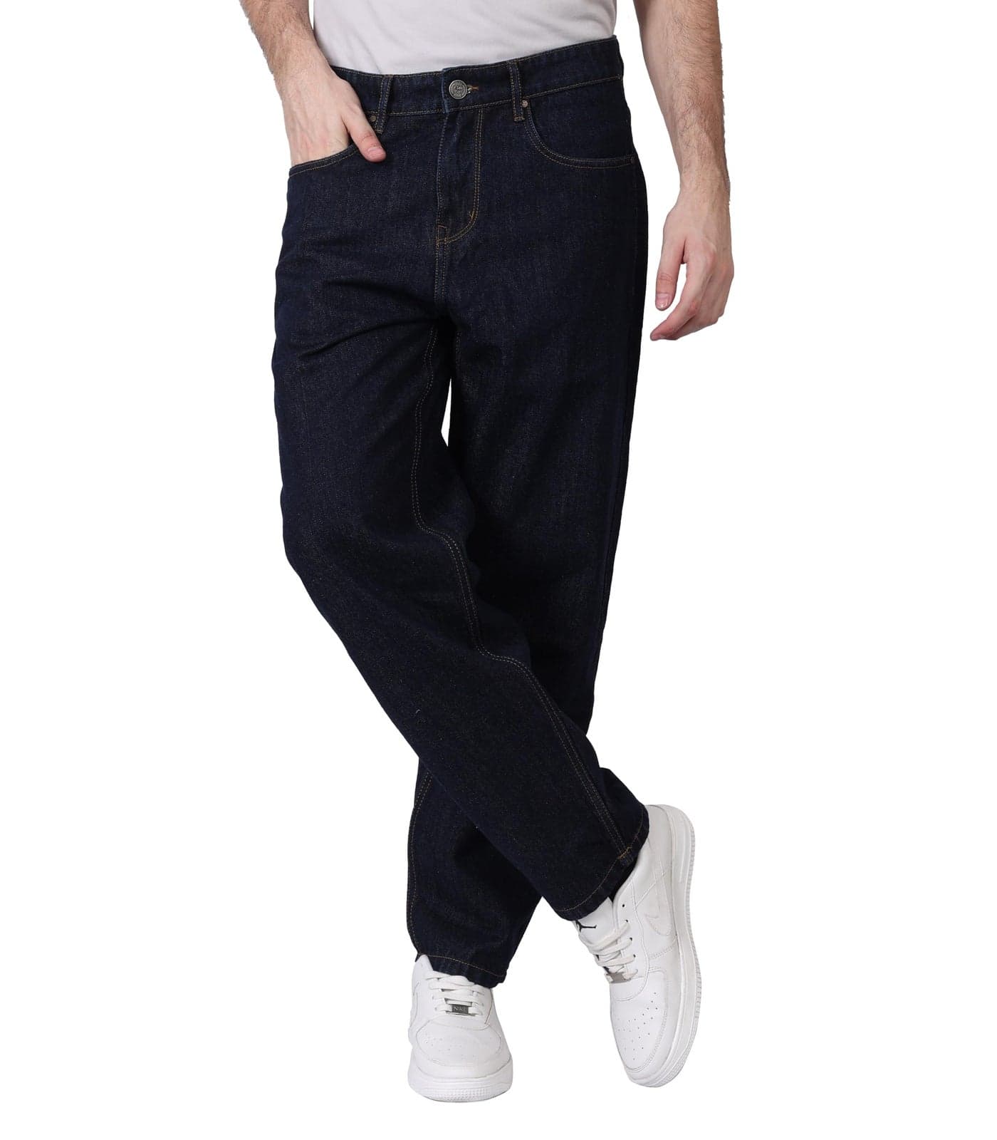 i'sol Men’s Loose Baggy Fit Wide Legged Jeans Dark Blue