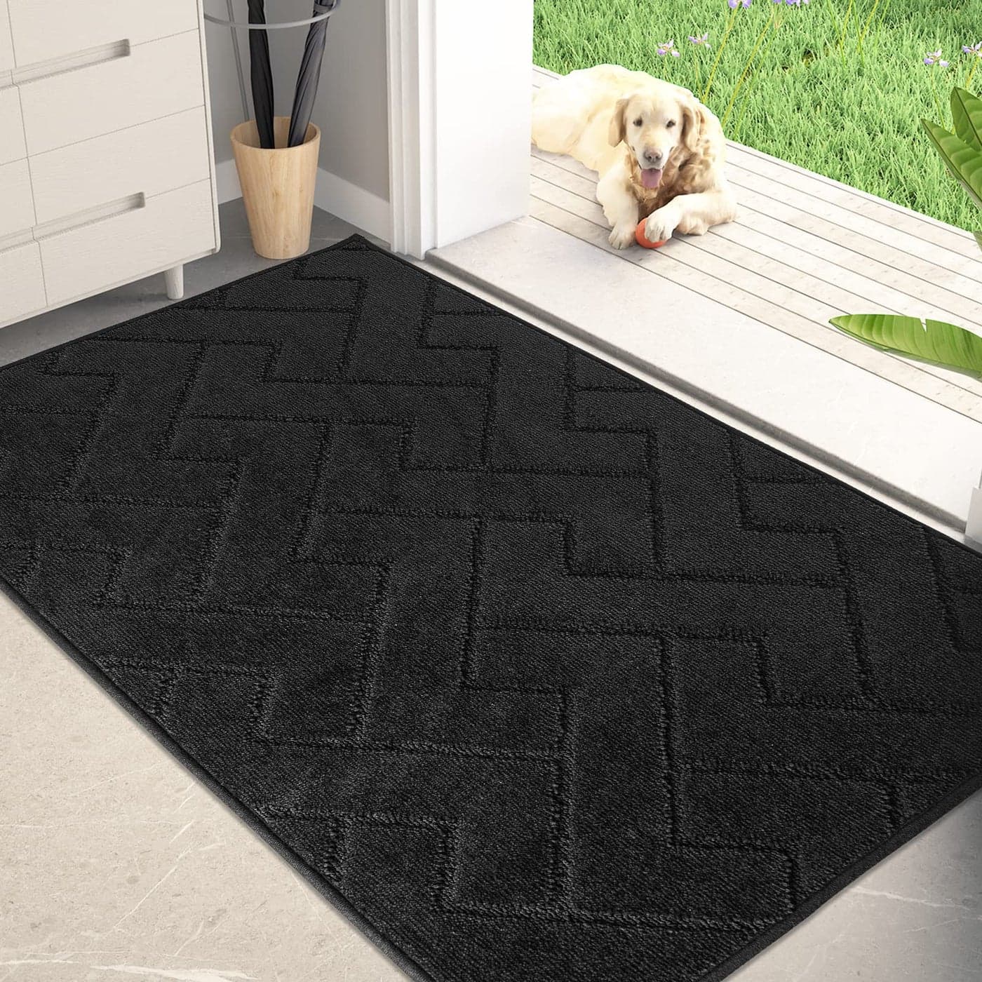 PURRUGS Dirt Trapping Door Mat 32 x 47 NonSlip Machine Washable Entry Rug Shoe Scraper Dog Doormat Super Absorbent Welcome Mat for Front Back Door Muddy Wet Shoes Paws Black