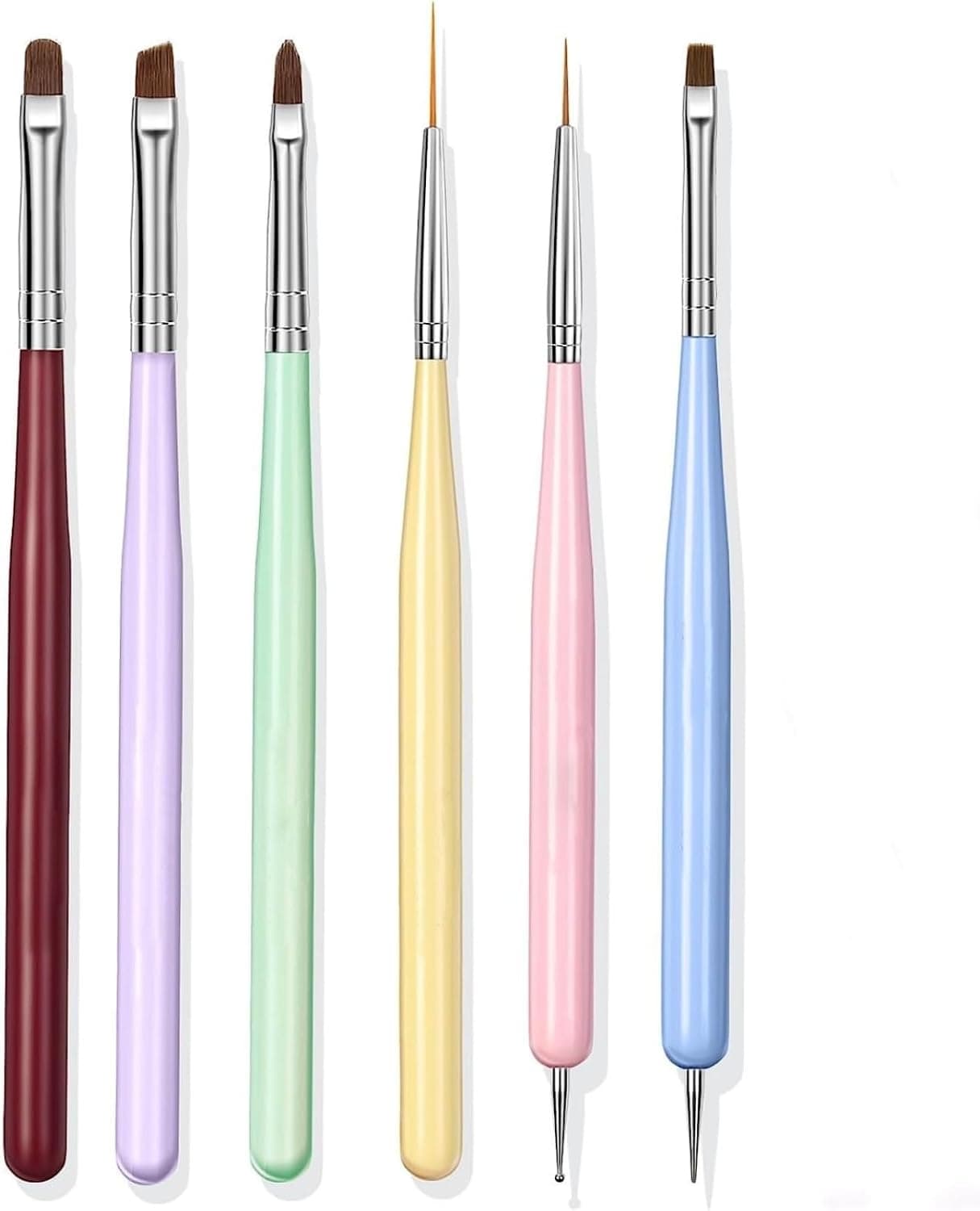 6PCS Nail Art Brushes Set Nail Brushes for Nail Polish Nail Design Brush Gel Nail Brush for Nail Extension Nail Art Liner Brush Nail Dotting Pen Tools Multifunctional Nail Brushes for Nail DIY