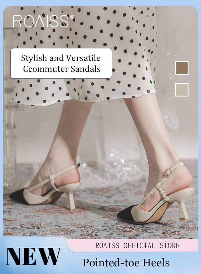Elegant Pointed Toe Heels for Women Toe Back Slingback Sandals Versatile One Piece Strappy Thick Heel Shoes Suitable for Office Banquet Non-slip and Versatile Daily Commuting High Heels