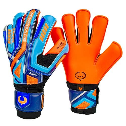 Renegade GK Fury Siege Goalie Gloves with Pro-Tek Fingersaves | 4mm Giga Grip & 4mm Duratek | Orange, Blue, Black Goal Keeper Gloves (Size 10, Adult, Mens, Roll Hybrid Cut, Level 4)