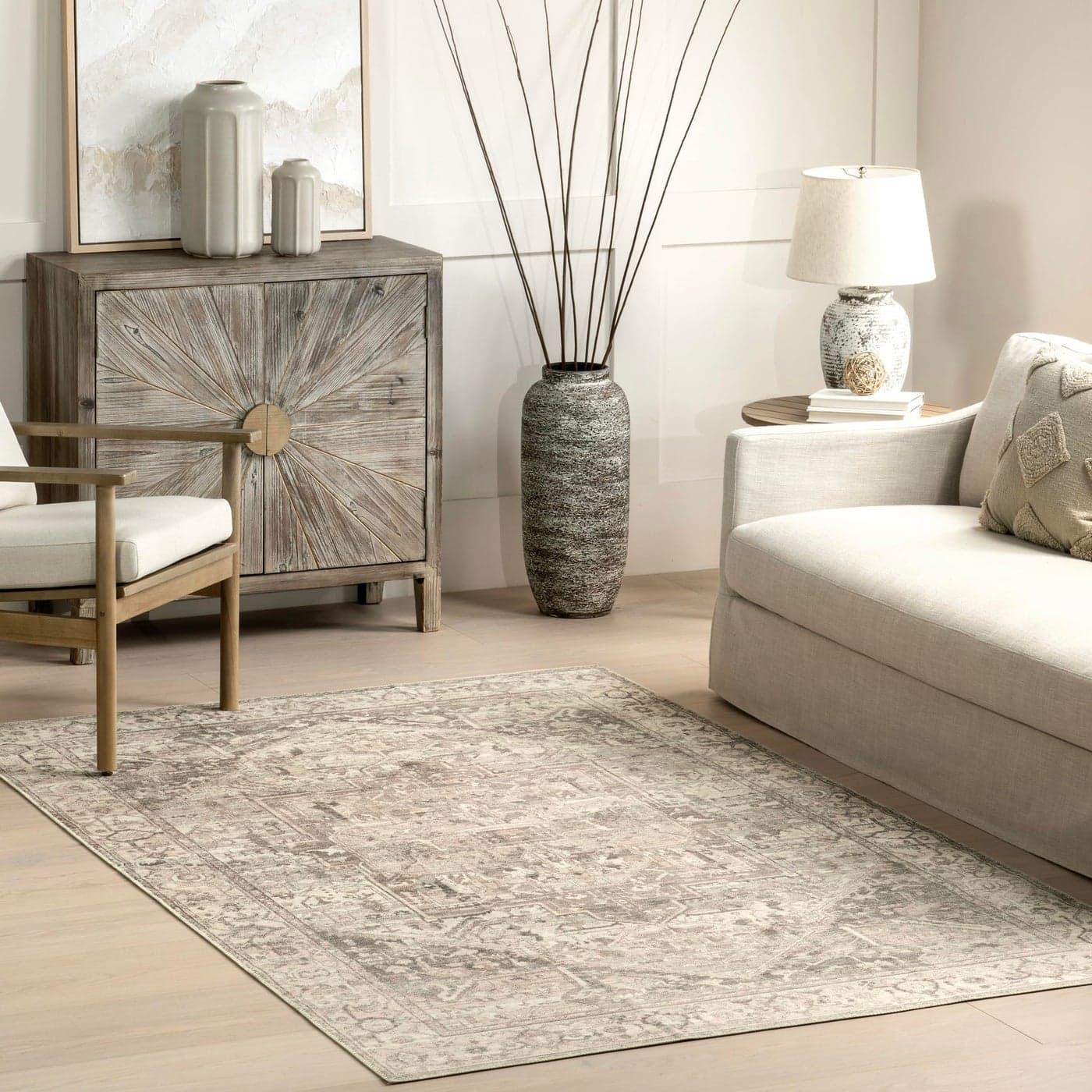 nuLOOM 3 x 5 Machine Washable StainResistant Area Rug with Non Slip Backing Low Profile for Living Room Bedroom and Dining Room Brielle GreyTan