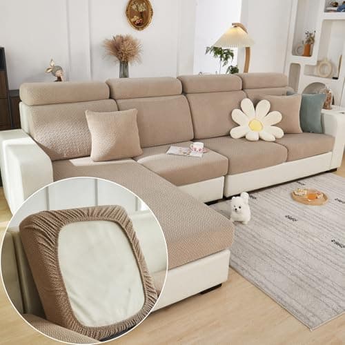 Yoovat Couch Cushion Covers for Sofa Couch Covers Wear-Resistant Universal Sofa Cover Washable Stretch for Sectional Slipcovers (Texture-Light Coffee,Extra Large Single Seat Cover)