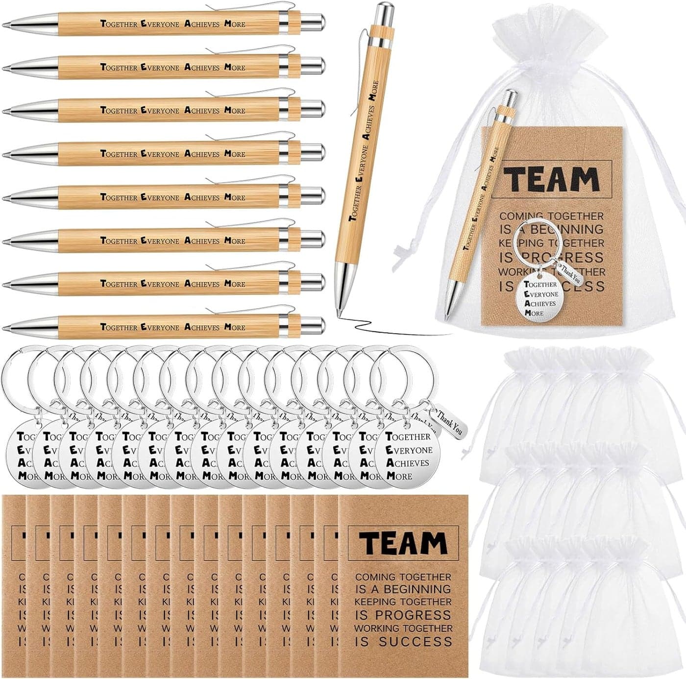 Geyoga 100 Pcs Team Gift Keychains Employee Appreciation Notepad Gifts for Employee Motivational Notebook Bamboo Ballpoint Pen Thank You Keychain for Staff Coworker Team Building Retirement