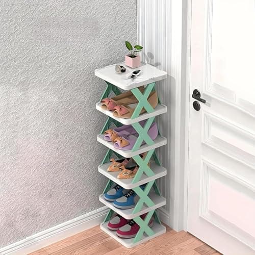 NYALKARAN Plastic Multi-Purpose Stackable Shoe Rack Adjustable Slots Shoe Organiser (Green, 6 Layer)