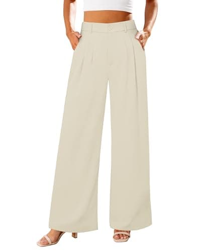 GRAPENT Business Casual Pants Old Money Style Clothes Women Office Wear High Waist Dress Pants Flowy Summer White Wide Leg for Women Color Vanilla Ice Size XX-Large Size 20 22