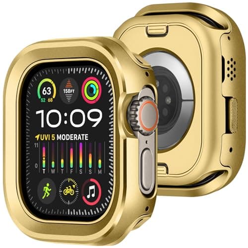 Amizee 2 in 1 Metal Rugged Case Compatible with Apple Watch Ultra 321 Case 49mm Aluminum Shockproof Protective Bumper Cover for iWatch 49mm Gold