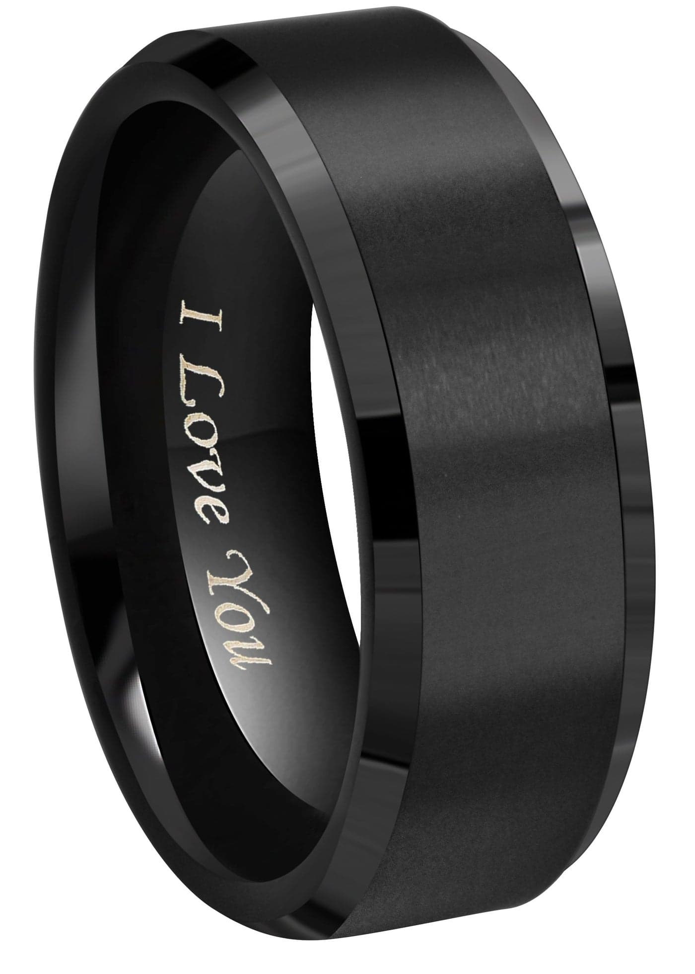 Crownal 8mm 6mm 4mm Black Tungsten Wedding Couple Bands Rings Men Women Matte Brushed Finish Center Engraved "I Love You" Size 4 To 17 (8mm,13)