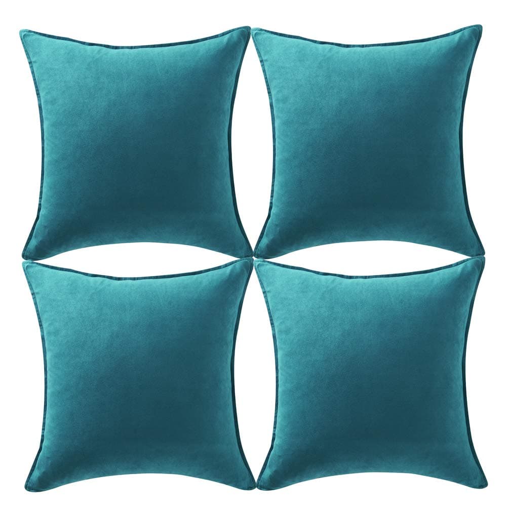Fancy Homi 4 Packs Teal Decorative Throw Pillow Covers 18x18 inch45x45 cm Super Soft Faux Suede Decor Square Pillow Case Solid Cushion Cover for CouchSofaBedroomLiving Room