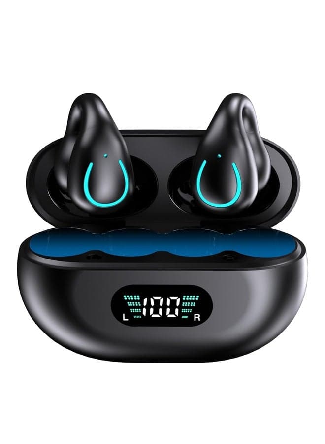 Open Ear Ring True Open Ear Headphones, with Digital Display Charging Case ,Lightweight Comfort Open Ear Clip Wireless Earbuds, Bluetooth 5.3 OWS Earphones Fit Sports Running, IPX5 Waterproof TWS, W