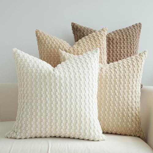 JOJUSIS Pack of 4 Decorative Throw Pillow Covers Farmhouse Boho Home Decor Striped Corduroy Square Pillowcases 18 x 18 Inch Neutral CreamChocolate