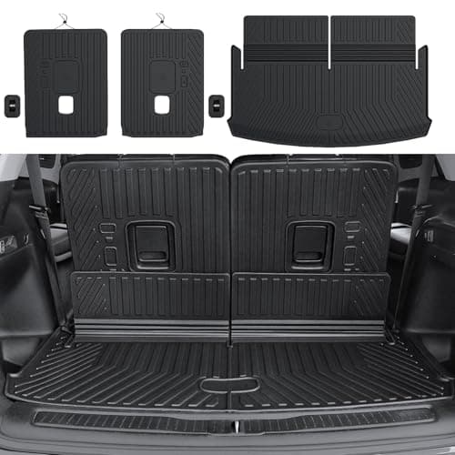 HOUCLEMIC Cargo Mat for 2021-2025 2026 Jeep Grand Cherokee L, All Weather TPE Rear Cargo Liner Trunk Mat with 3rd Row Seatback Cover for Jeep Grand Cherokee L Accessories