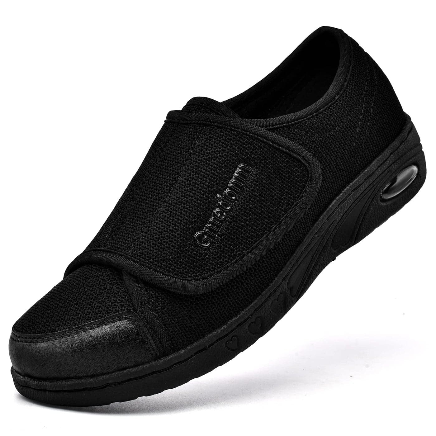 Gmedonm Womens Wide Shoes with Adjustable Lightweight for Diabetic Edema Plantar Fasciitis Bunions Arthritis Swollen Feet Air Cushion Bottom Fattening and Widening Elderly Shoes Black