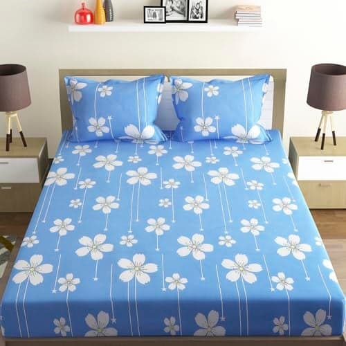 Status Contract -Cotton Feel Double Bedsheet with 2 Pillow Covers for Bed Room, Home, Hotel-120 GSM (Blue)