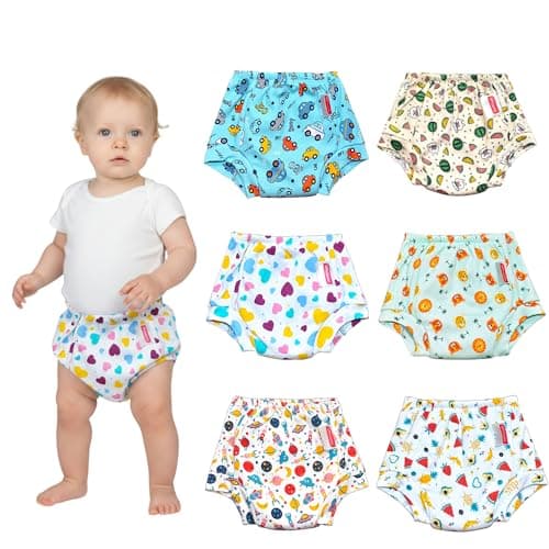 VParents Padded Underwear for Babies and Toddlers with 3 Layers of Cotton Padding Potty Training Pull Up & Diaper-Free Time Pack of 6 (1-2 years) Lion car Heart galaxy watermelon Fruitie