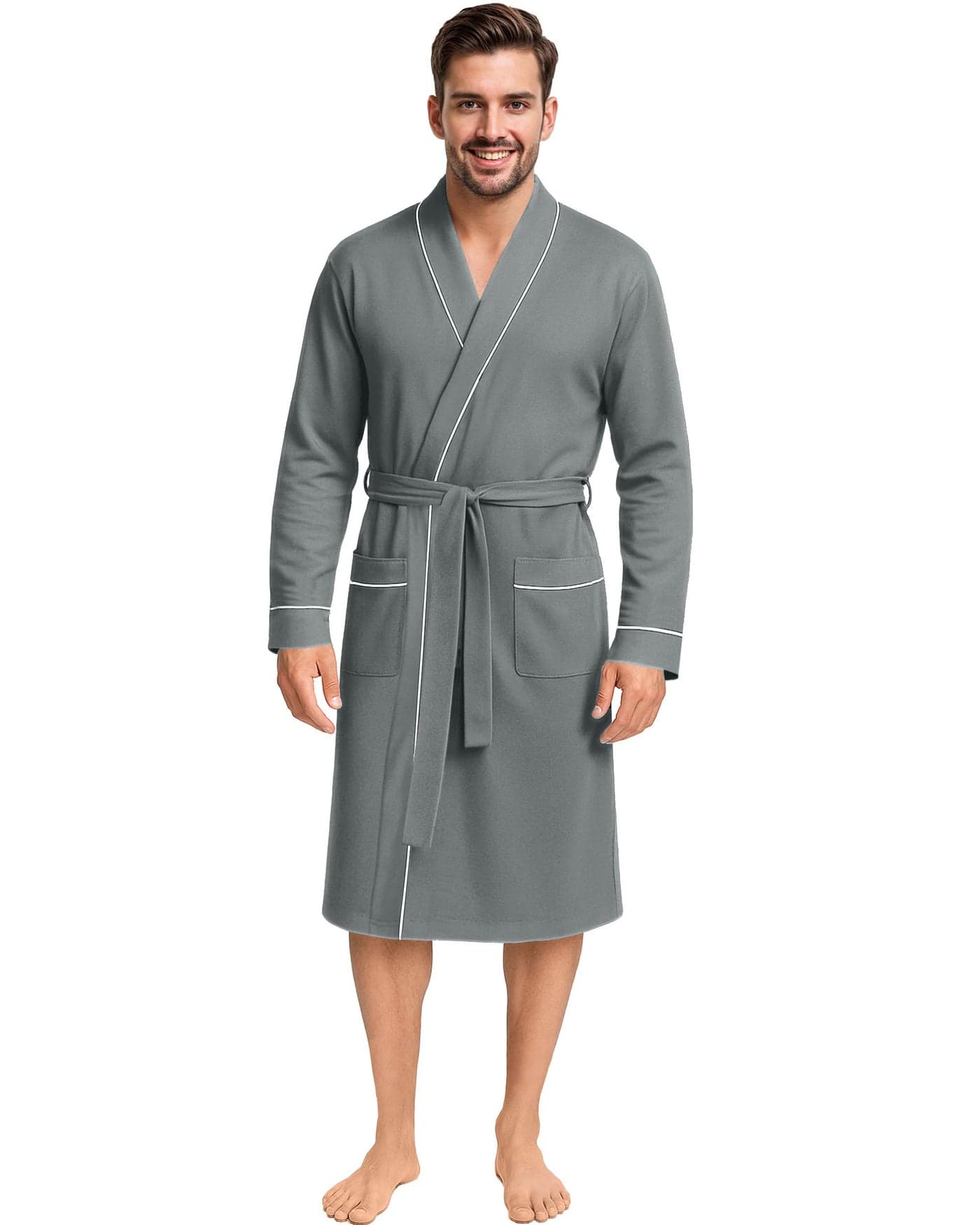 NY Threads Men's Robe Cotton Blend Knit Bathrobe, X-Large, Grey