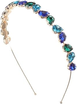 minkissy Blue Crystal Headband Crystal Rhinestone Headband Wedding Bridal Headpieces for Women Girls Bridal Prom Party Blue Green