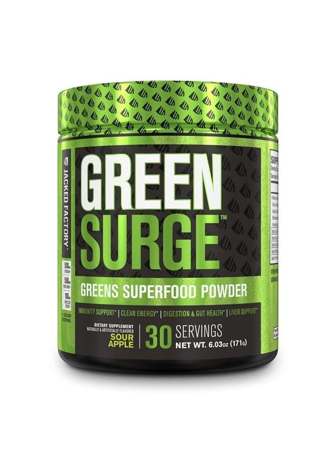 Herbal Supplement Green Surge Superfood Powder - Keto Friendly w/Spirulina, Wheat & Barley Grass - Green Tea Extract, Probiotics & Digestive Enzymes, Immune Support, Sour Apple, 1 Pack