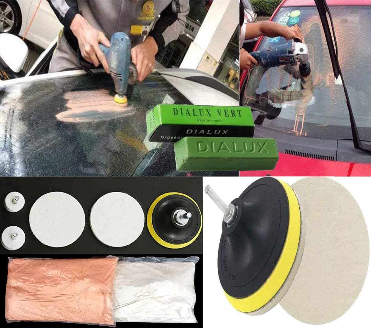 DIY Crafts 700 Grm Cerium Oxide, Glass Cleaning Kit + 1x Gree Paste, 3" Polishing Compound Self Adhesive Felt Polishing Waxing Backing Pad (700 Grm Cerium Oxide, Glass Cleaning Kit + 1x Gree Paste)