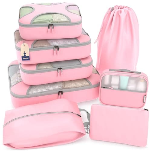 Shacke 8 Set Packing Cubes for Travel Complete Luggage Organizer Set with Laundry Shoe Toiletry Accessories Bag Suitcase Travel Organizer Summer Pink