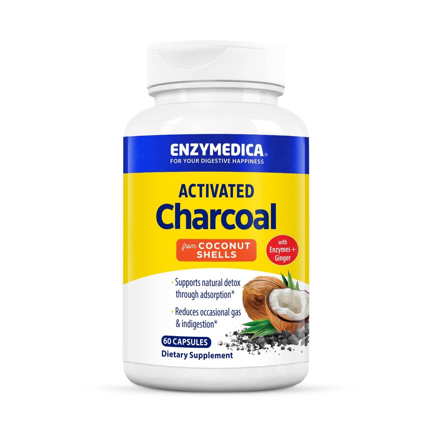 Enzymedica Activated Charcoal Reduces Occasional Gas Bloating Indigestion Supports Natural Detox 60 Count