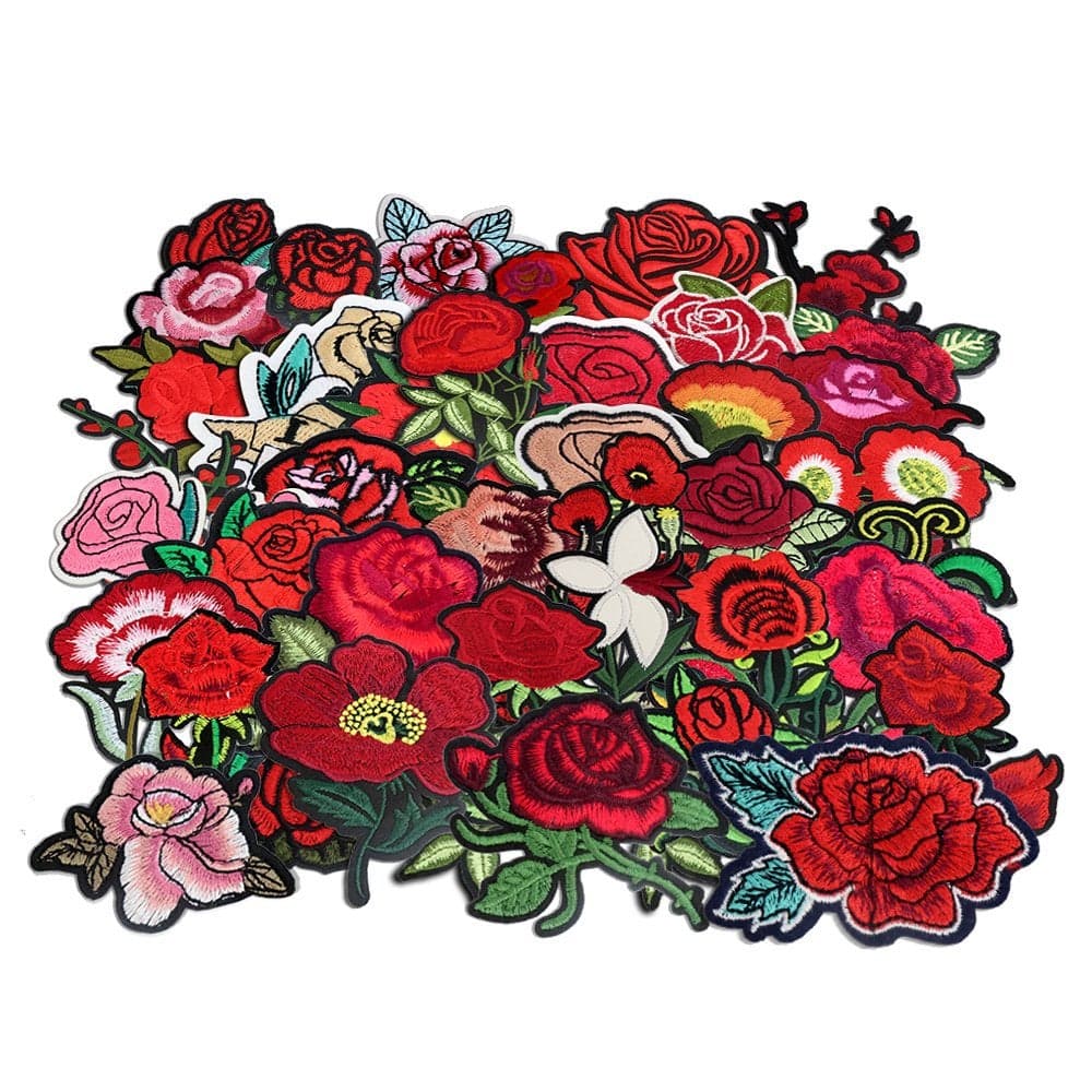 24pcs Rose Flower Embroidered Fabric Iron On or Sew On Patch Badges