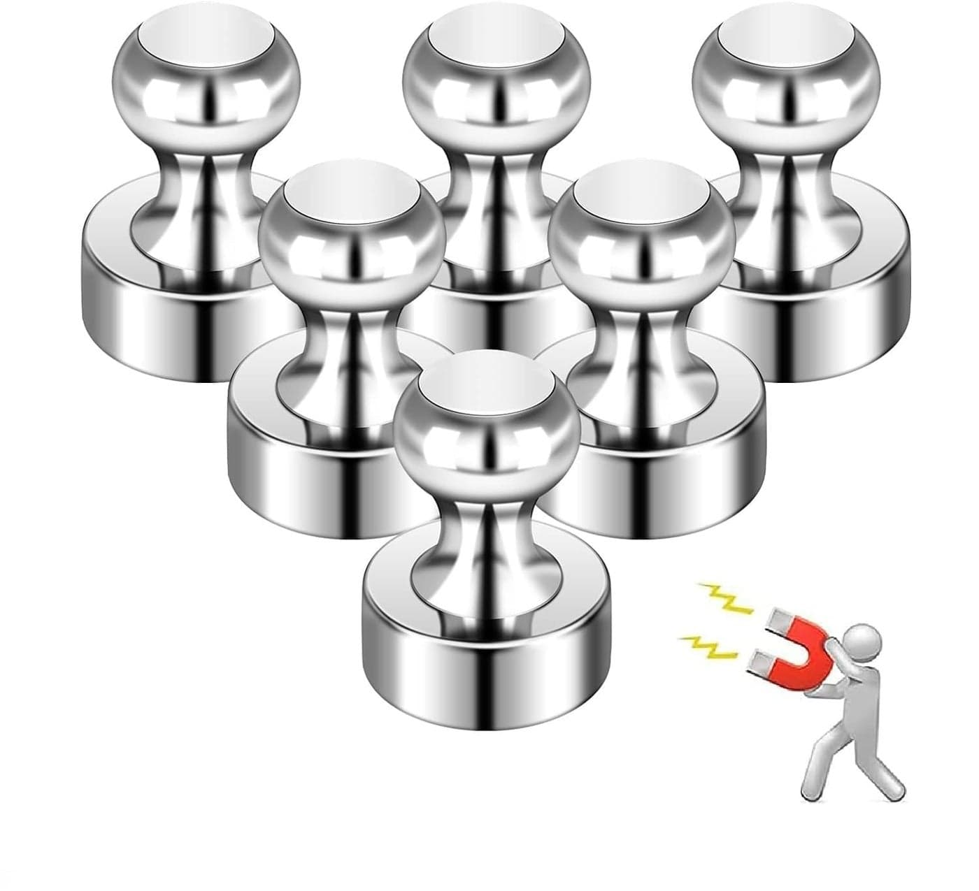 RECLUSE 6 Pcs Refrigerator Magnets, Small Fridge Magnets, Strong Whiteboard, Magnetic Push Pins, Magnetic Thumb Tacks, Strong Metal Magnets for Fridge, Office, Classroom, Map, Kitchen