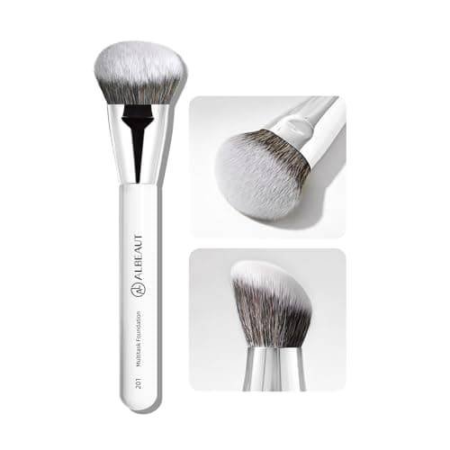 ALBEAUT 201 Angled Foundation Brush for Flawless Makeup Application Professional Liquid Cream Powder Foundation Brush with Dense Bristles Contoured for Precise Blending and Buffing