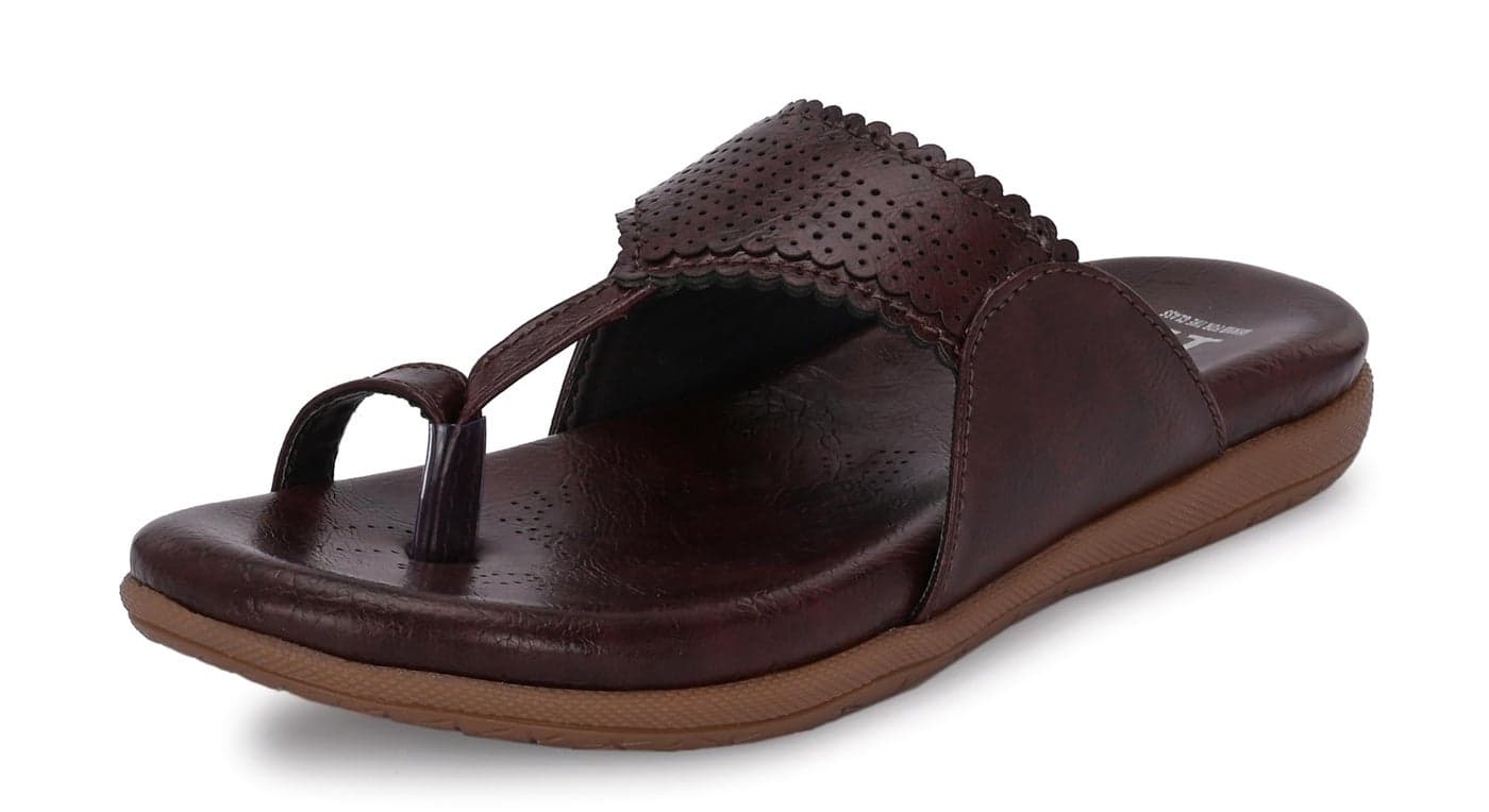 Karaddi Women's Flats Heel | Back Open Fashion Sandals for Ladies Kolhapui Chappal | Stylish Latest Thong Sandal Color Brown Size 8 UK/ind