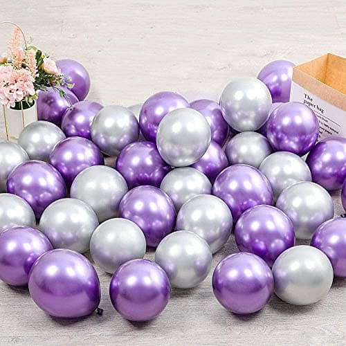Flyloons 100 pcs Purple and Silver Chrome Balloons for Birthday decoration celebration Anniversary baby shower Girls Boys Men Women