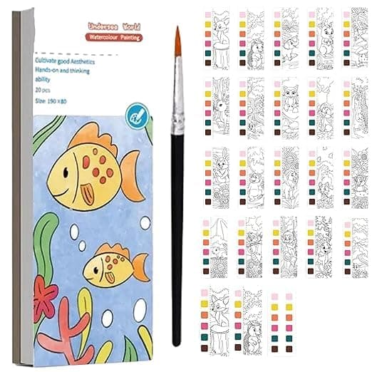 BAGBABY Watercolor Drawing Book with Brush Pocket Watercolor Painting Book with 1 Brush 6 Colours 24 Pages Drawing Watercolor Paper Bookmarks for Sketchbook Cartoon Watercolor Paint Book Gift for Kids