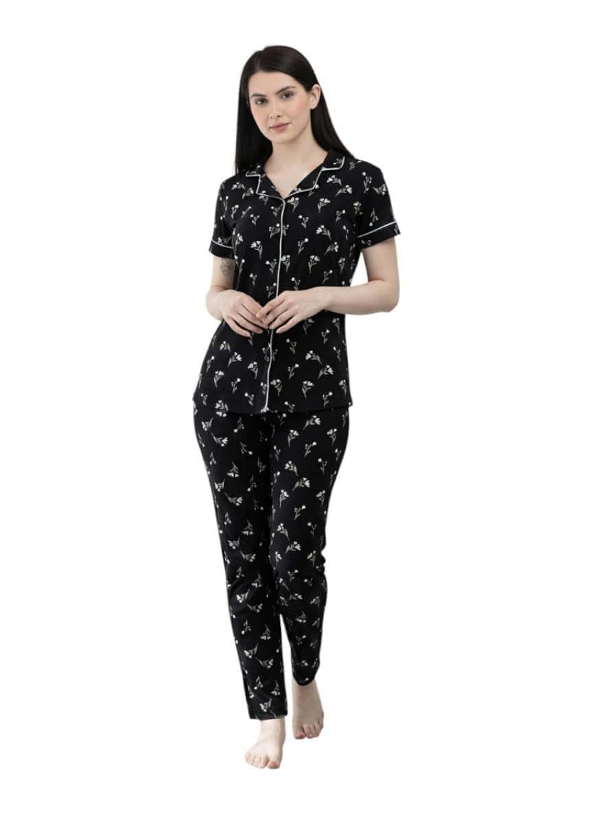 Dollar Missy Women's Combed Cotton Shirt Pyjama Night Suit (8905203530472_MMCC-851-BLK-PO1-XXL) Black