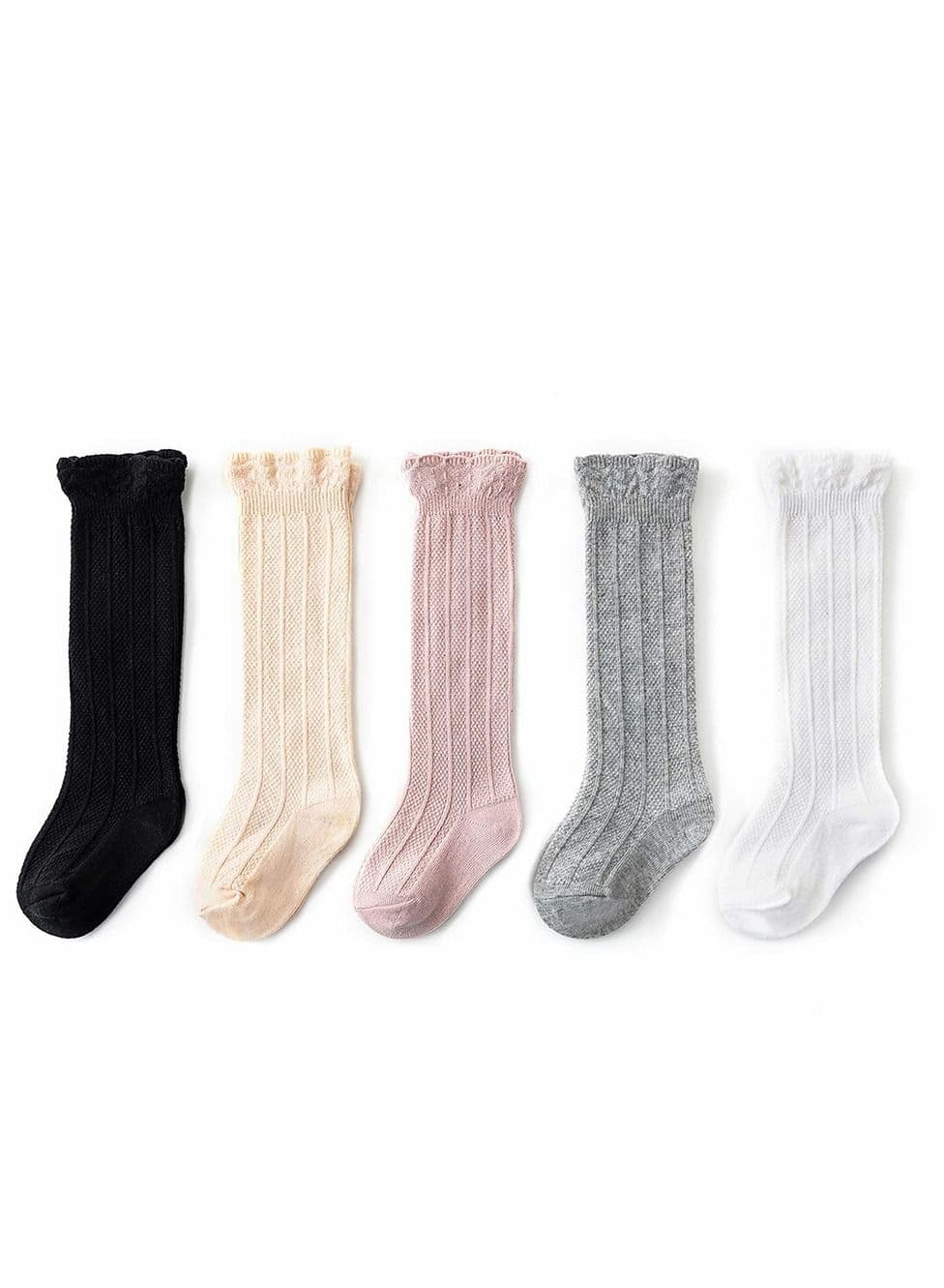 5 Pack Baby Socks, Girls Knee High Socks Tube Cute Stockings, Long Unisex, Infants, Toddler Sock, Tights Toddlers Ruffled Uniform Stockings