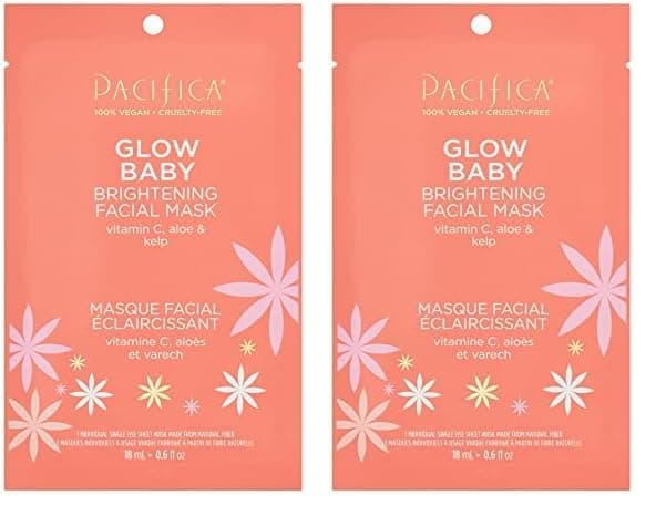 Pacifica Beauty Glow Baby Brightening Face Mask Sheet Mask Skincare Vitamin C Aloe Kelp Brightening Glowing Skin Dullness Fine Lines Dark Spots Dry Skin Vegan Cruelty Free Pack of 2