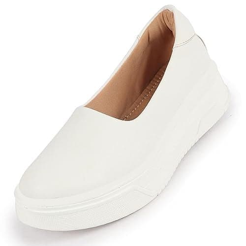 FAUSTO FST FJDWC-7011 WHITE-36 Women's White Outdoor Fashion Comfort Height Enhance Platform Heel Ballerina Slip On Shoes (3 UK)