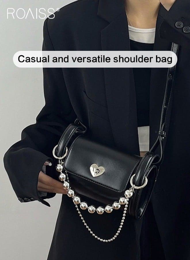 Y2K Style Pu Leather Cylindrical Handbag Women'S Daily Commuting Metal Chain Decorated Armpit Bag Adjustable Shoulder Strap Mini Crossbody Bag
