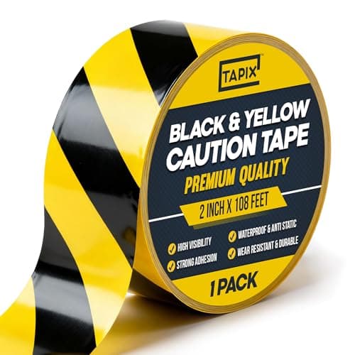Black & Yellow Hazard Warning Safety Stripe Floor Tape • 2 Inch x 108 Feet - Ideal for Walls, Floors, Pipes and Equipment