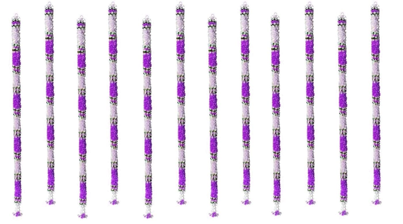 Artificial White Gajra Jasmine & Colourful Flower Strings for Wedding Decorations, Event Decor Perfect for Diwali, Ganpati & Pooja/Temple/Mandir Decoration, 5ft (12, Purple - 5ft)