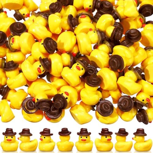 50 Pcs Mini Resin Cowboy Ducks Miniature Western Resin Duckies Figurine with Cowboy Hat Tiny Yellow Duck Figures to Hide for DIY Garden Landscape Dollhouse Garden Aquarium Western Party Decor