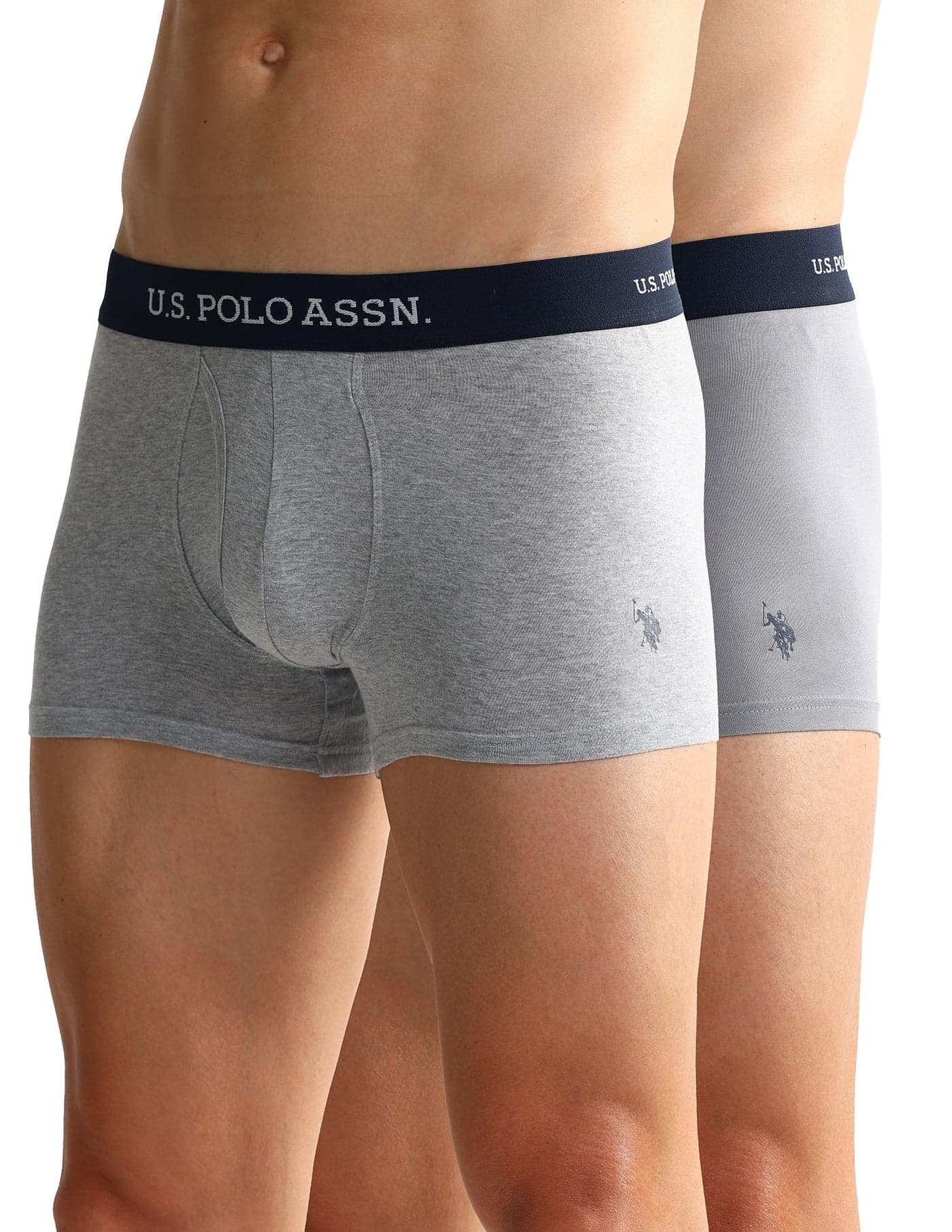 U.S. Polo ASSN. Mens Elastic Waistband Ribbed Solid OET011 Trunks - Pack of 2 Weathervane - Grey Melange M