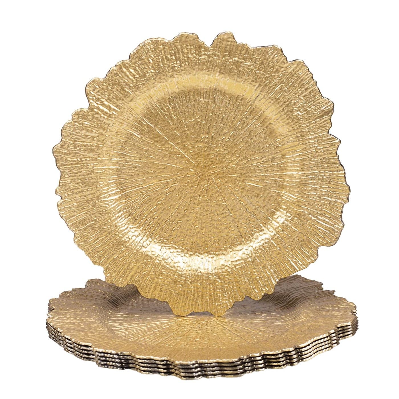 MAONAME 13 Gold Charger Plates Round Reef Chargers for Dinner Plates Plastic Plate Chargers for Table Setting Wedding Decor Set of 6