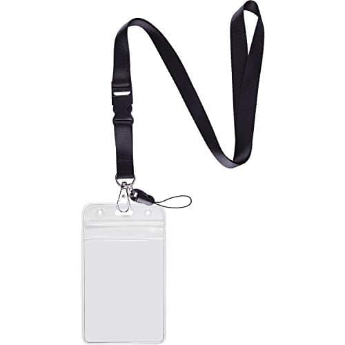 YOUOWO 1 Pack Clear ID Badge Holder Vertical with Black Lanyards,Neck Strap Detachable Buckle Enhanced Breakaway Quick Release Safety Lanyard with Name Tag Card Holders