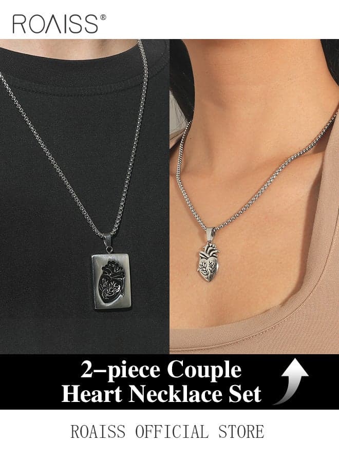 2 piece unisex Stainless Anatomical Necklace Heart Pendant Steel Men's Women's Accessory