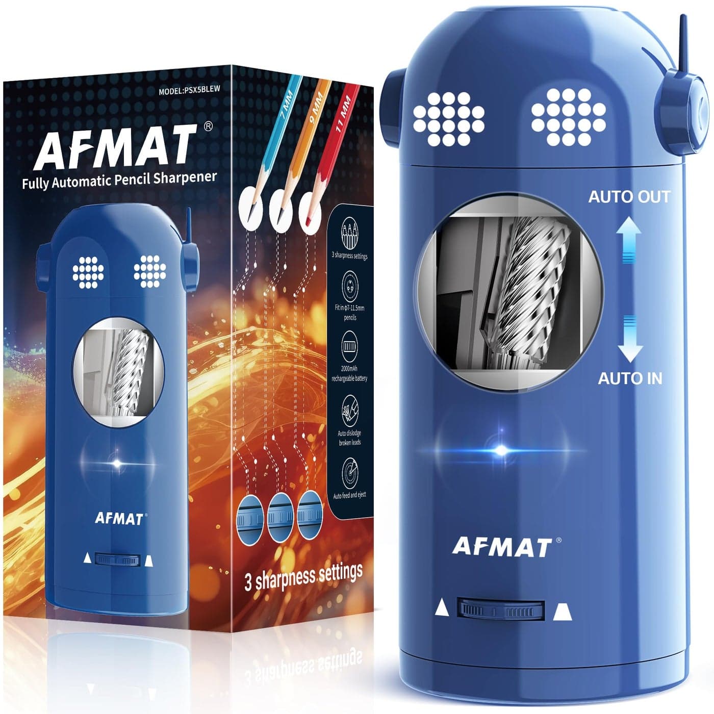 AFMAT Electric Pencil Sharpener Fully Automatic Robot Pencil Sharpener for 7115mm Pencils Rechargeable Pencil Sharpener HandsFree Battery Operated Pencil Sharpener for Home Office Classroom