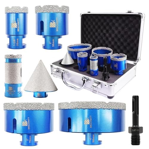 Diamond Core Drill Bit Set for Porcelain Tile Ceramic Marble Granite Drilling,BRSCHNITT 35/50/75/100mm Tile bit&1" Diamond Finger Drill bit&2" Chamfer bit&Adapter