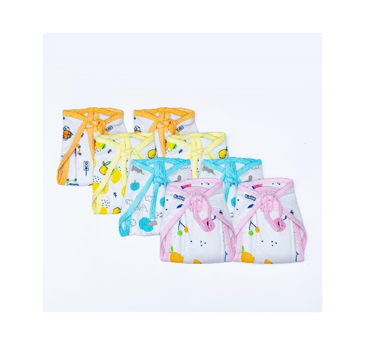 Bumsies Tie up Nappy For Babies, Reusable, Washable Soft Muslin Cotton Padded Nappy/Langot for New Born Baby | Gentle on Baby Skin, Pack of 8 | Medium, White, Printed