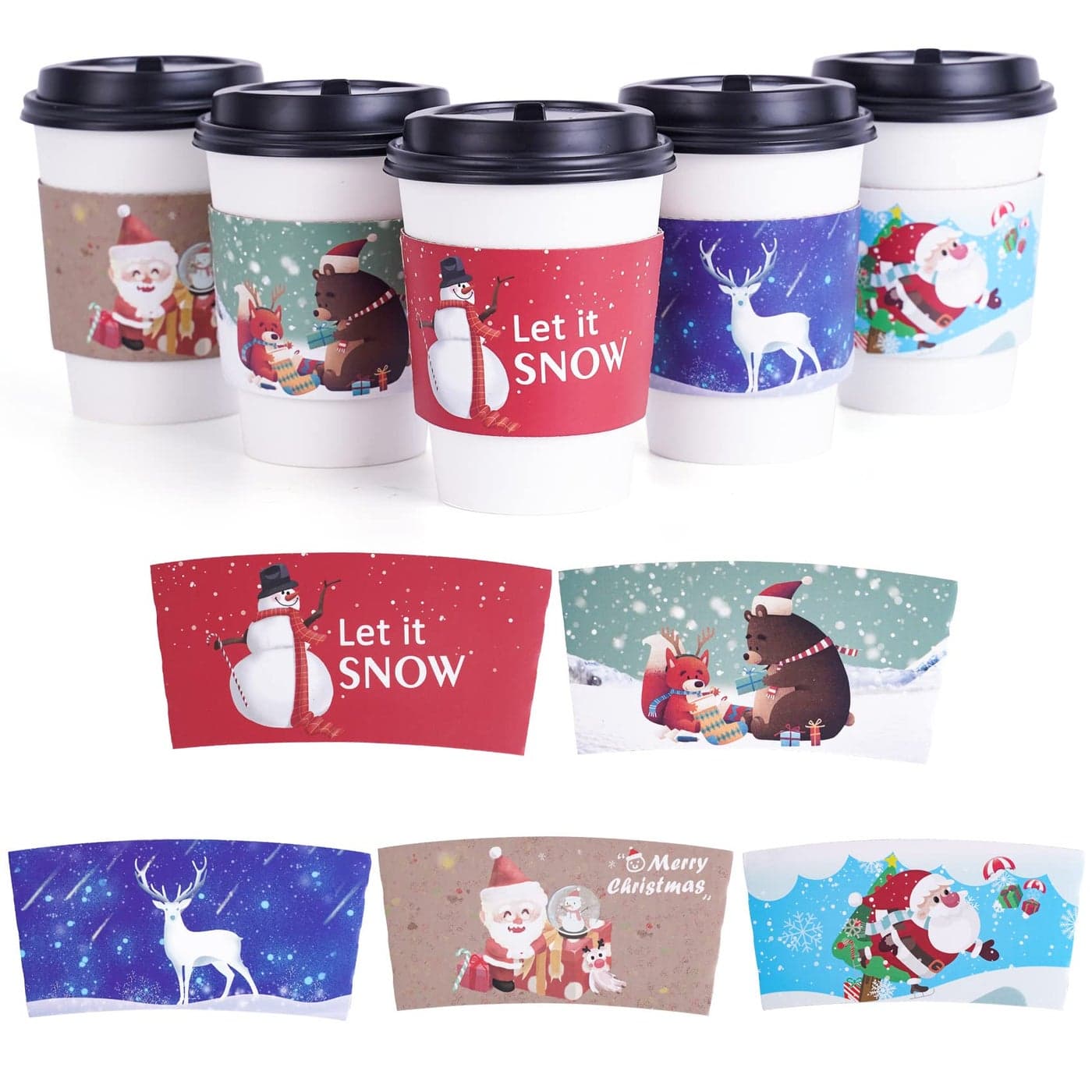 40pcs Christmas Coffee Cup Hot Chocolate Cup SleevesFits 12 oz to 20 ozwith 5 Different Custom Xmas Designsfor Christmas Hot ChocolateCoffeeCocoaTea or Cold Beverage