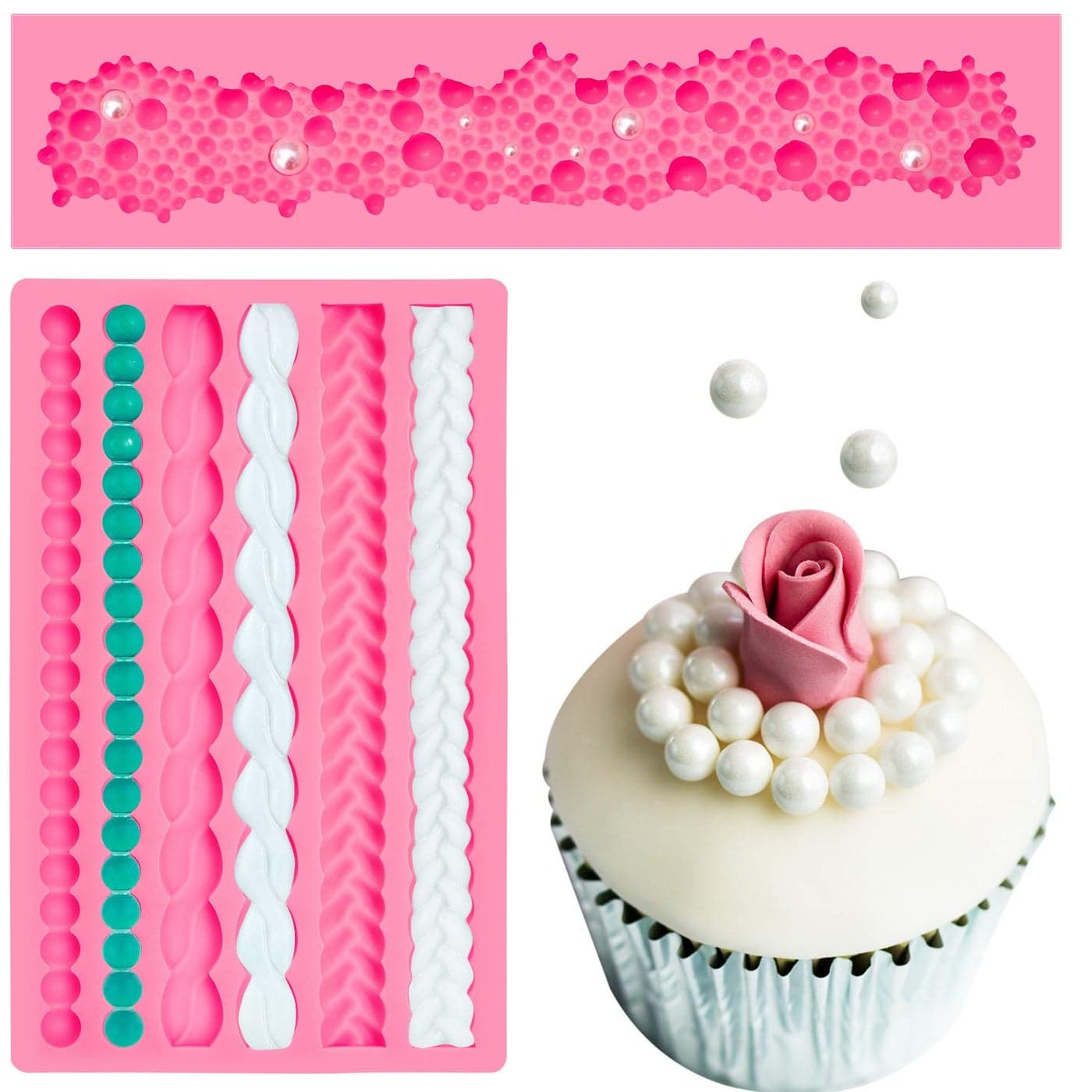 2 Pieces Rope Mold Pearl Fondant Mold Bubble Mold Fondant Silicone Molds Round Pearls Bubbles Moulds Cake Decoration Molds for Kitchen DIY Baking Tools