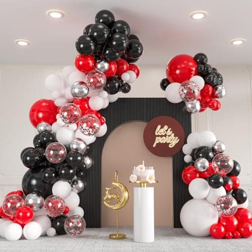 136pcs Red and Black Balloons Arch kit 18 12 10 5 Inch Red and White Silver Confetti Balloons 2025 Graduation Birthday Decorations Baby Shower Casino Race Car Mothers Day Party
